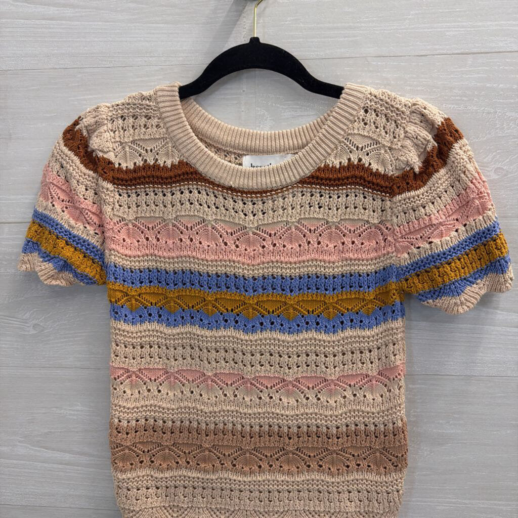 Heartloom Cream/ Multi Striped Knit Short Sleeve Top Small