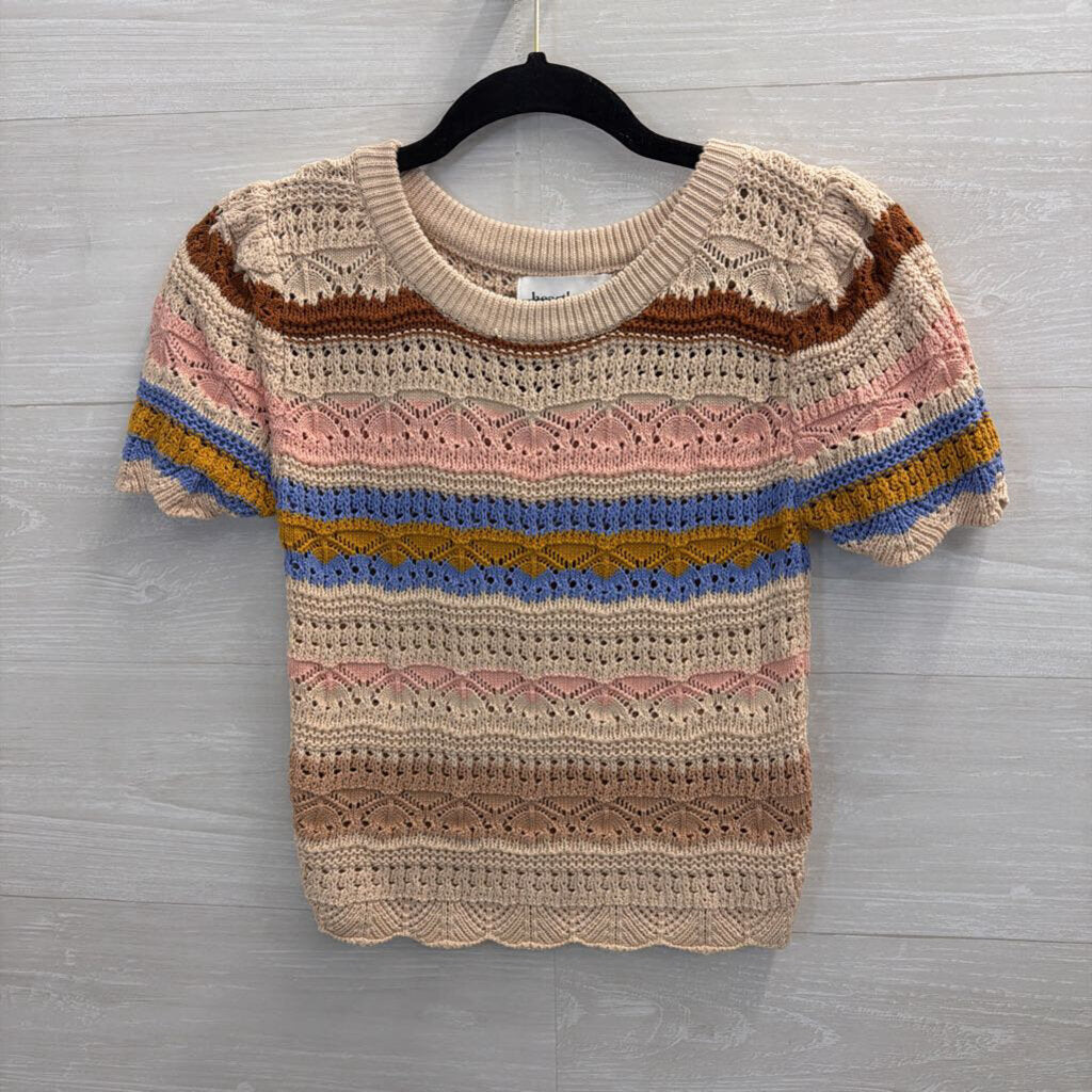 Heartloom Cream/ Multi Striped Knit Short Sleeve Top Small