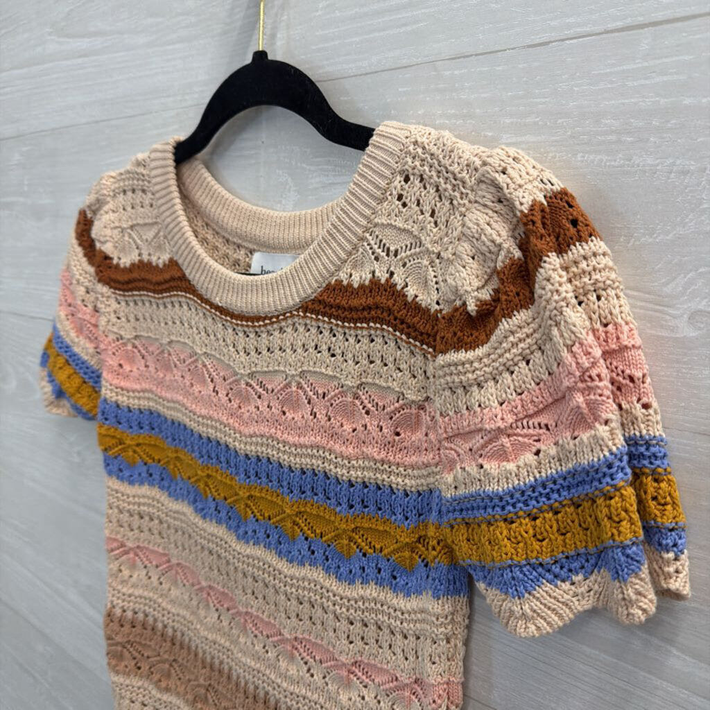 Heartloom Cream/ Multi Striped Knit Short Sleeve Top Small