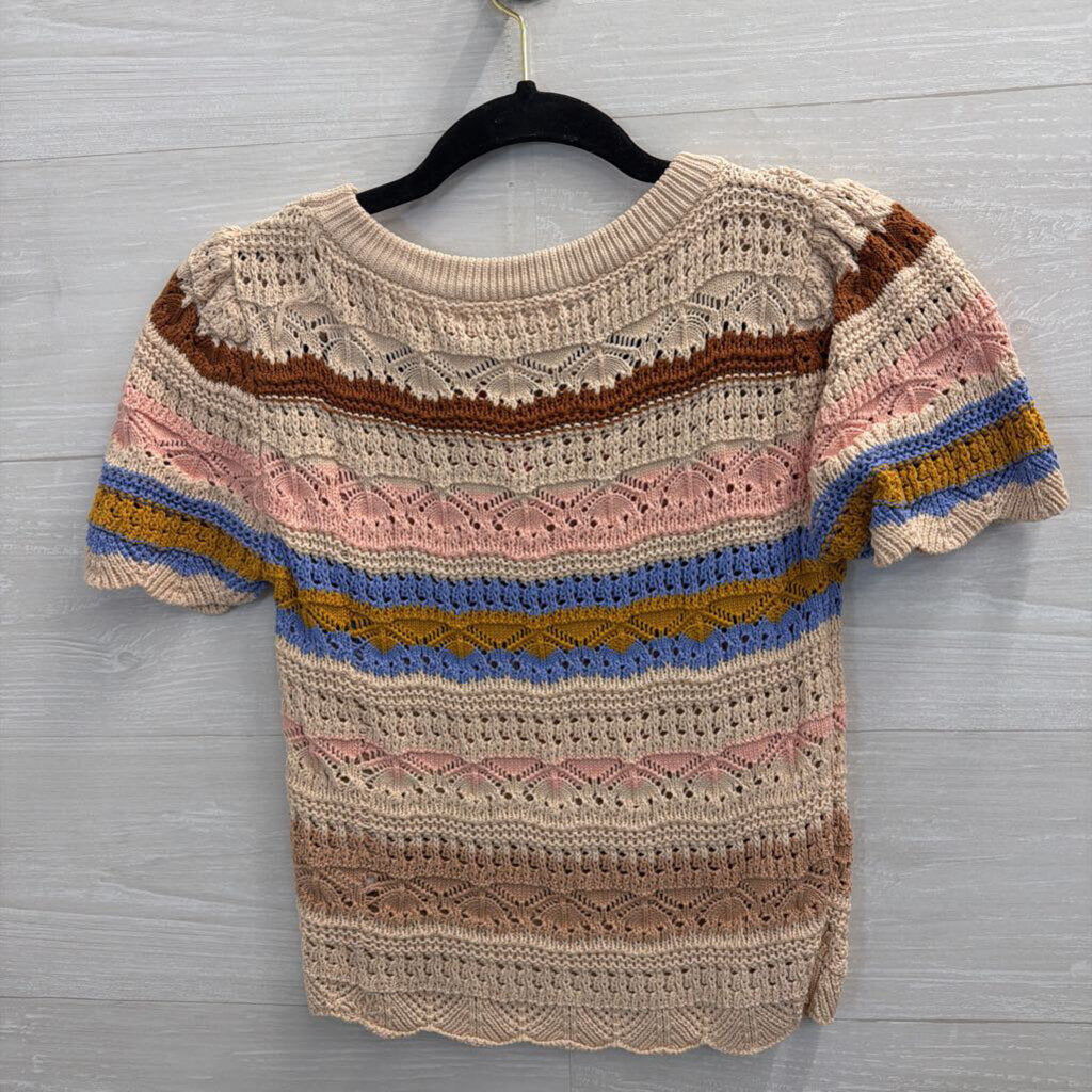 Heartloom Cream/ Multi Striped Knit Short Sleeve Top Small