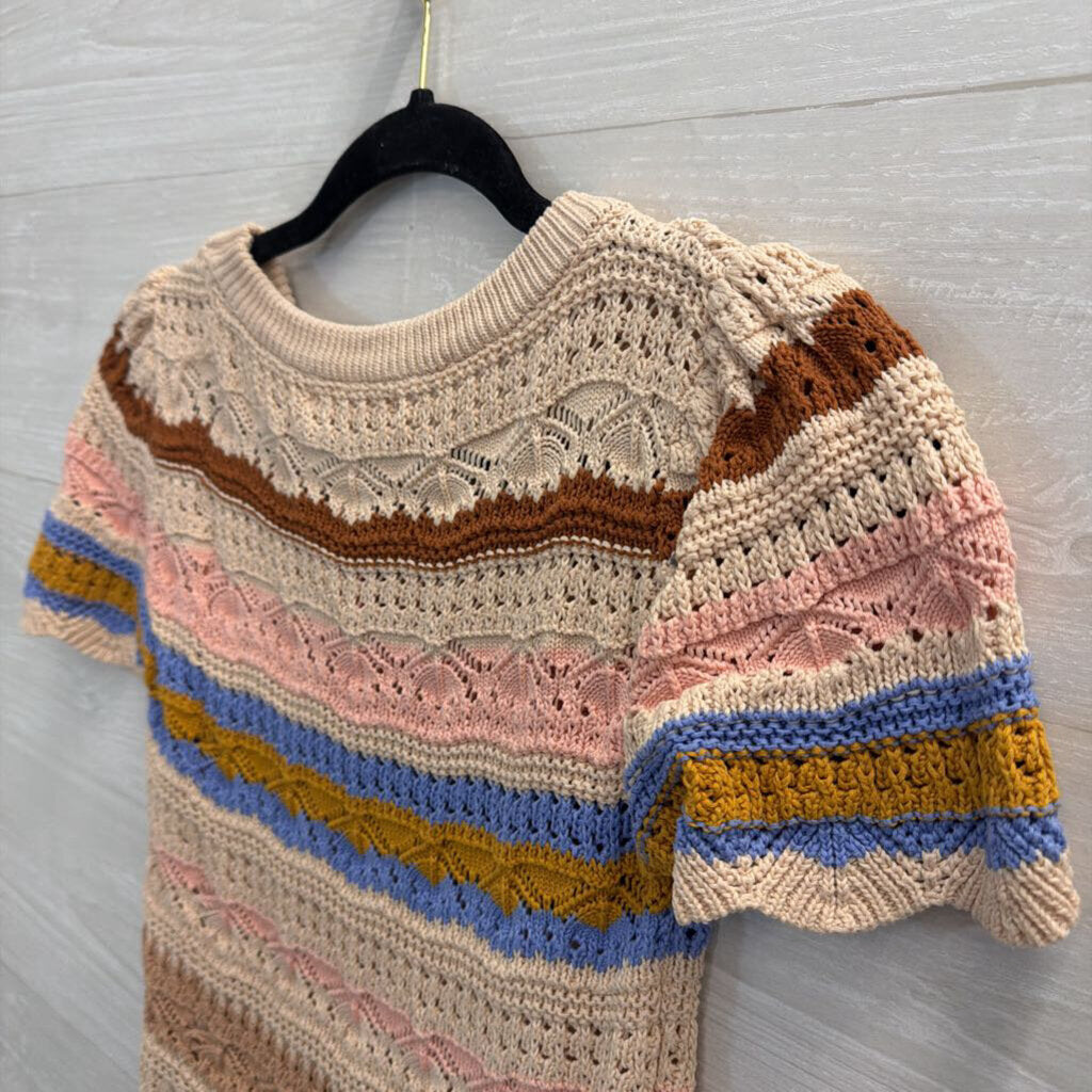 Heartloom Cream/ Multi Striped Knit Short Sleeve Top Small