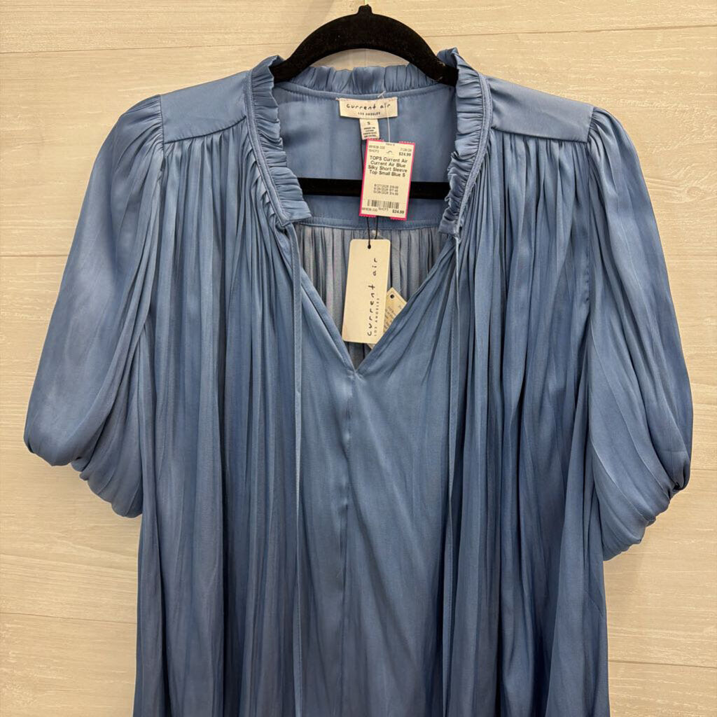 Current Air Blue Silky Short Sleeve Top Small