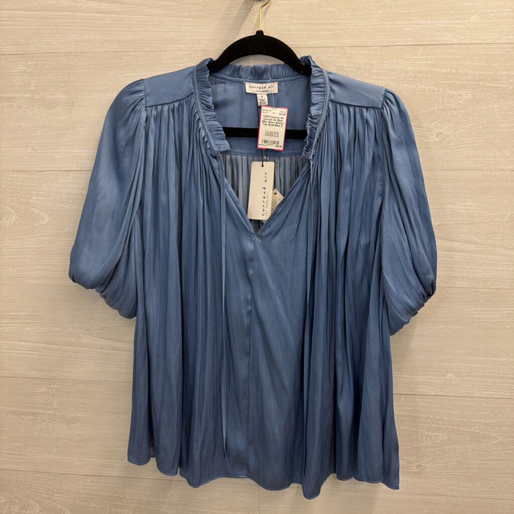 Current Air Blue Silky Short Sleeve Top Small