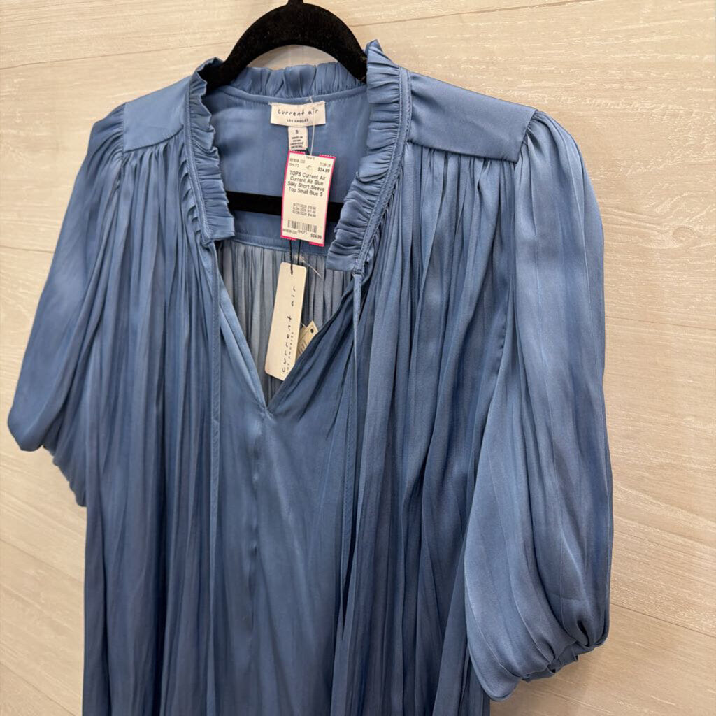 Current Air Blue Silky Short Sleeve Top Small