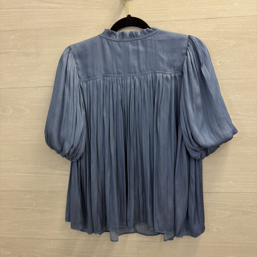 Current Air Blue Silky Short Sleeve Top Small