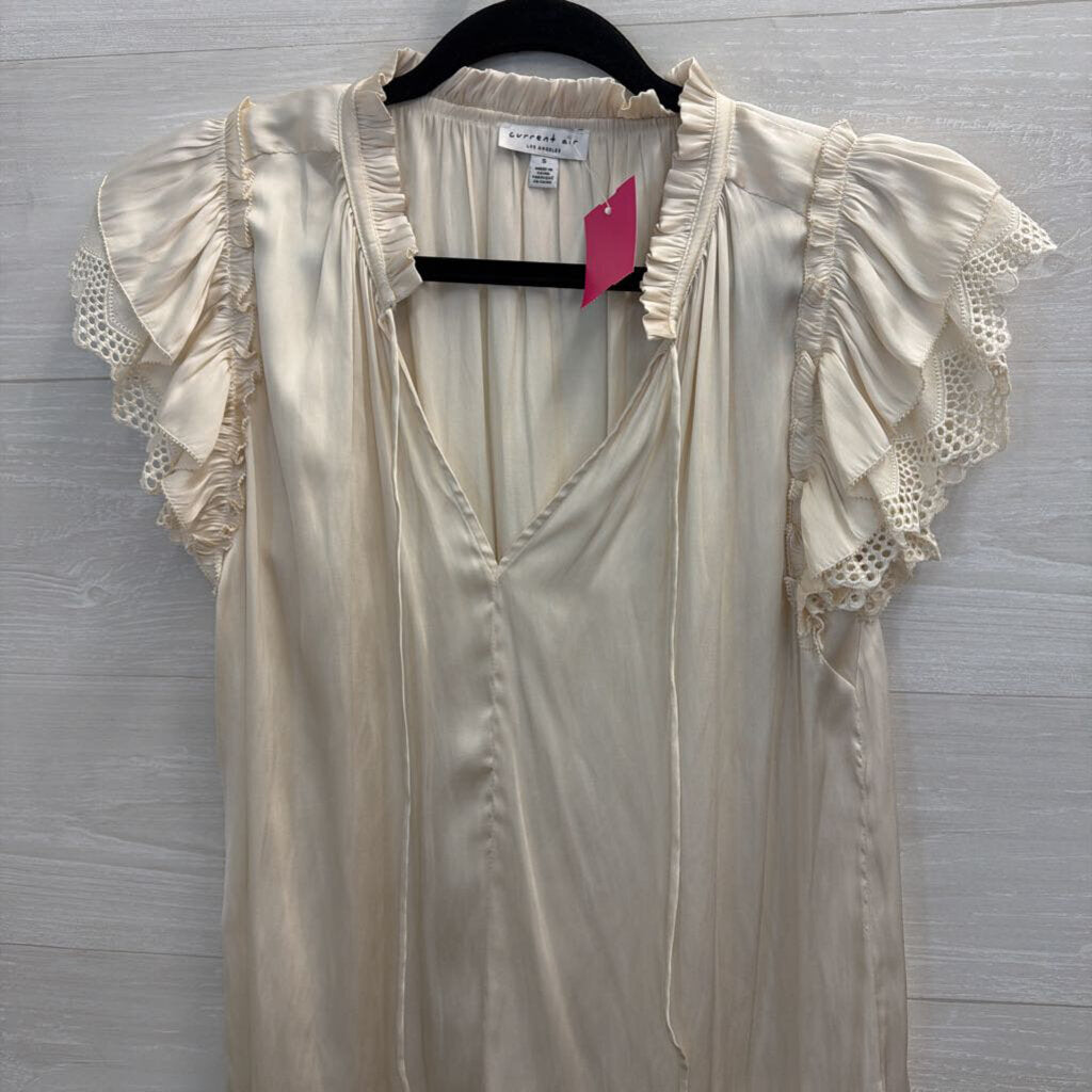 Current Air Cream Silky Short Sleeve Top Small