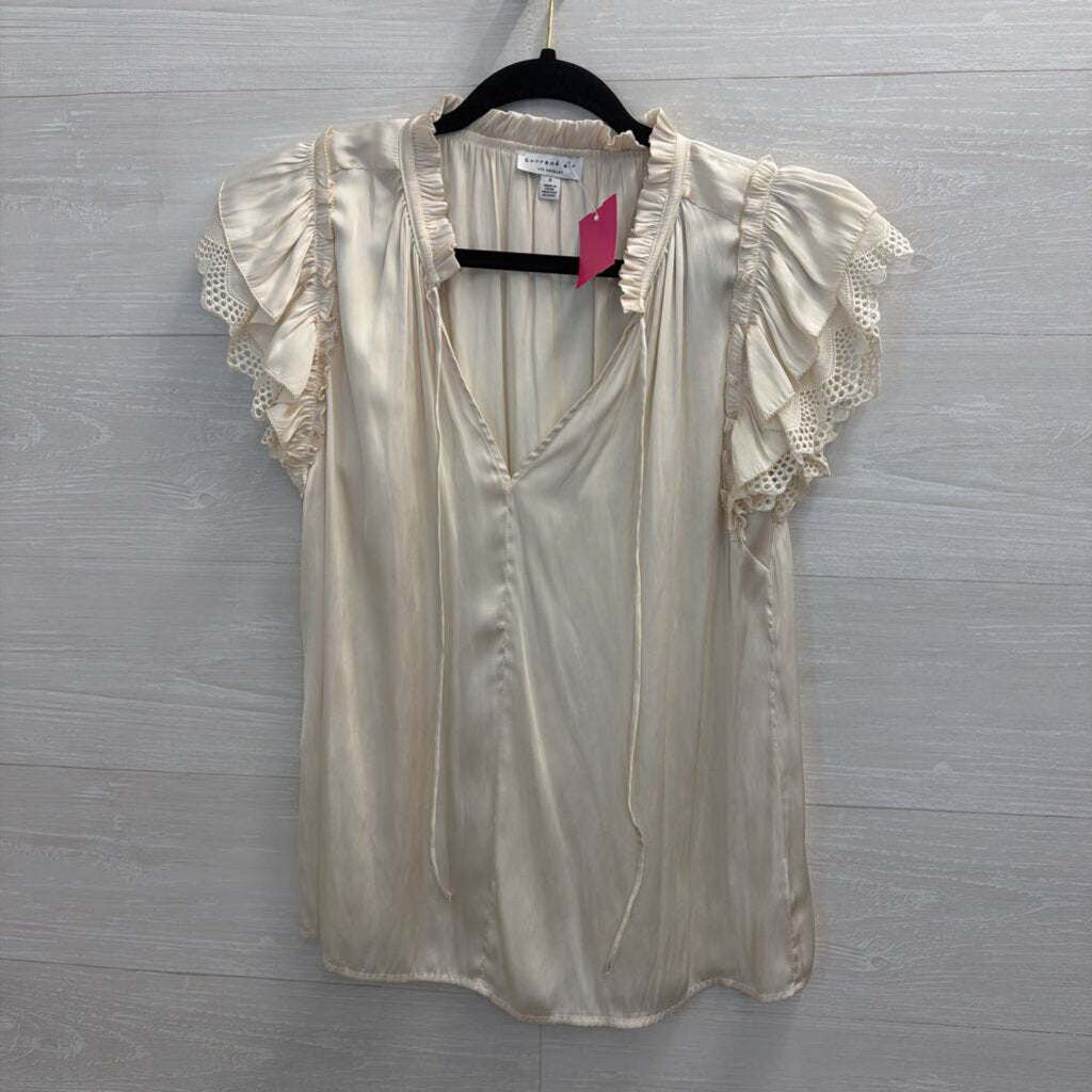 Current Air Cream Silky Short Sleeve Top Small