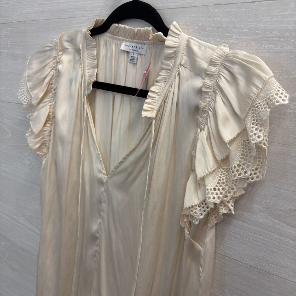 Current Air Cream Silky Short Sleeve Top Small