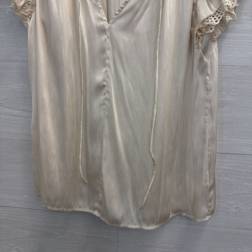 Current Air Cream Silky Short Sleeve Top Small