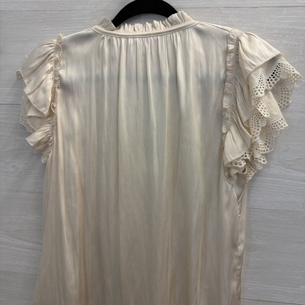Current Air Cream Silky Short Sleeve Top Small