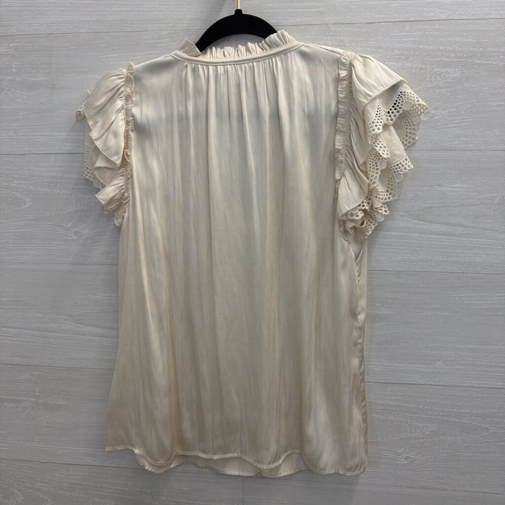 Current Air Cream Silky Short Sleeve Top Small