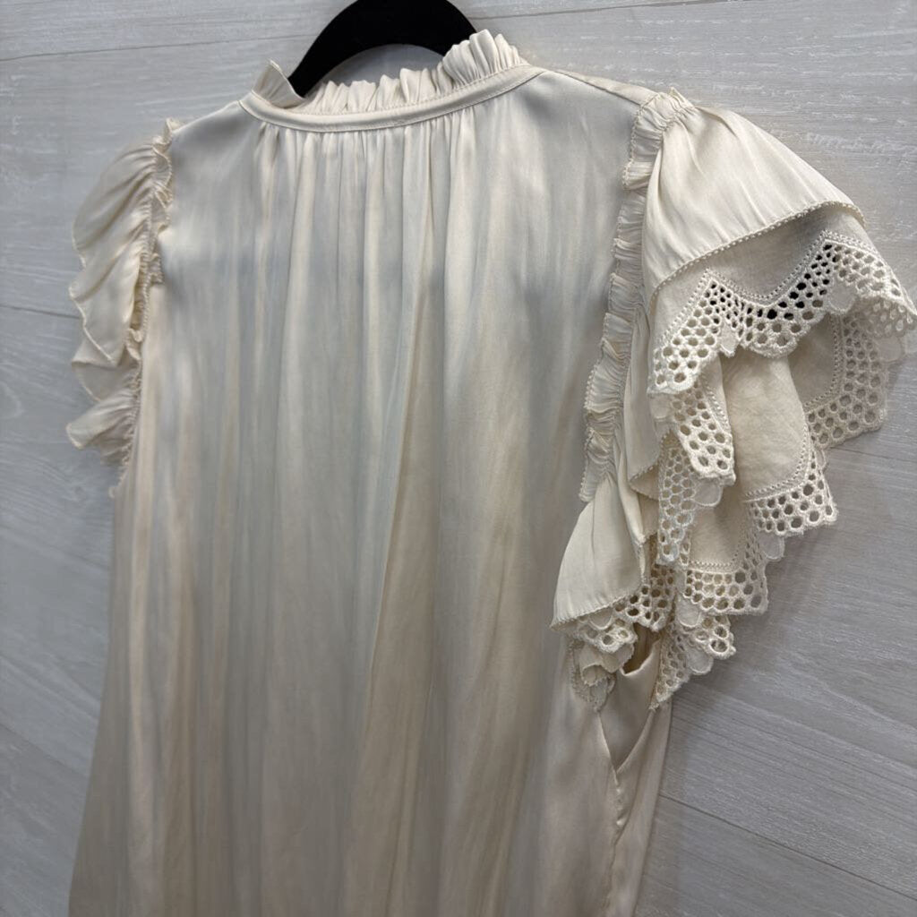 Current Air Cream Silky Short Sleeve Top Small