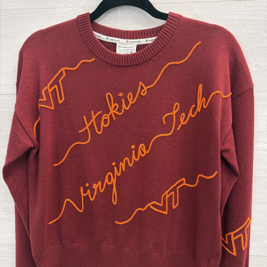 KadyLuxe Burgundy/ Orange Knit Virginia Tech Sweater Small