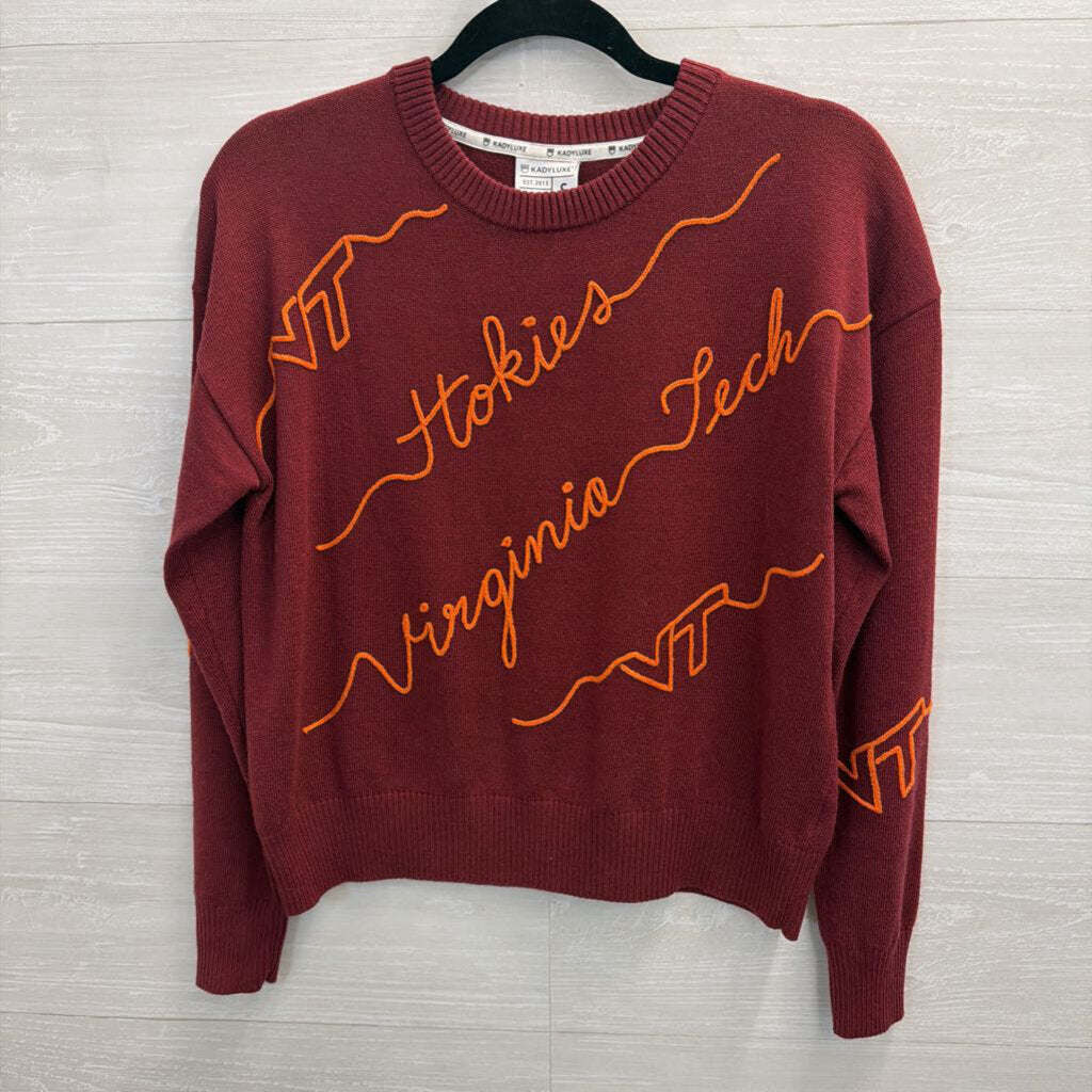 KadyLuxe Burgundy/ Orange Knit Virginia Tech Sweater Small