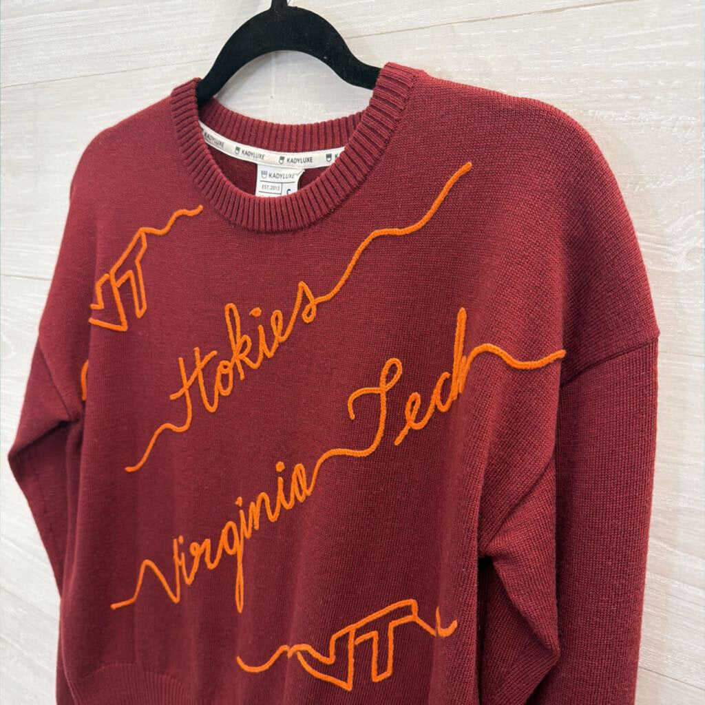 KadyLuxe Burgundy/ Orange Knit Virginia Tech Sweater Small