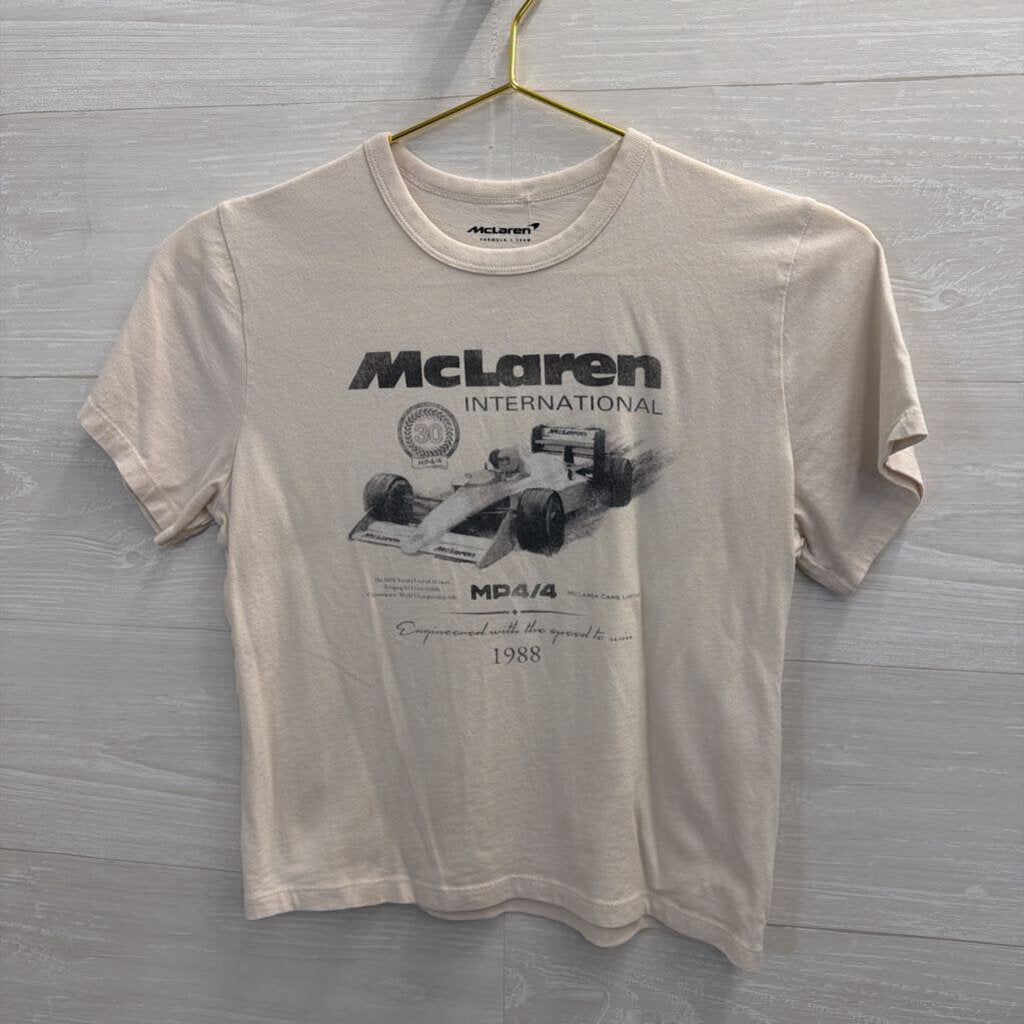McLaren White/ Black Cropped Short Sleeve Graphic Tee Small
