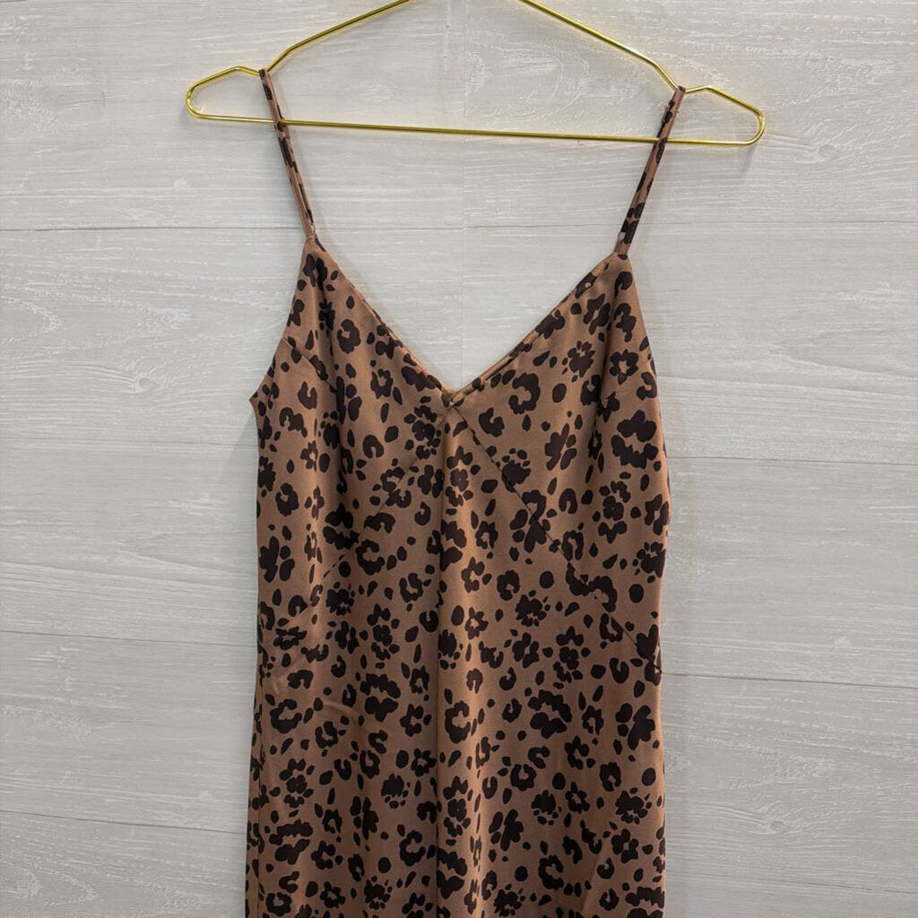 Brown Silky Leopard Print Maxi Dress Small