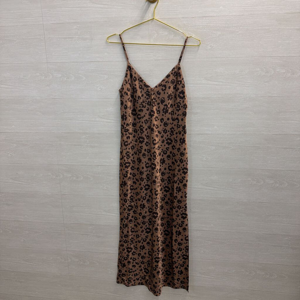 Brown Silky Leopard Print Maxi Dress Small