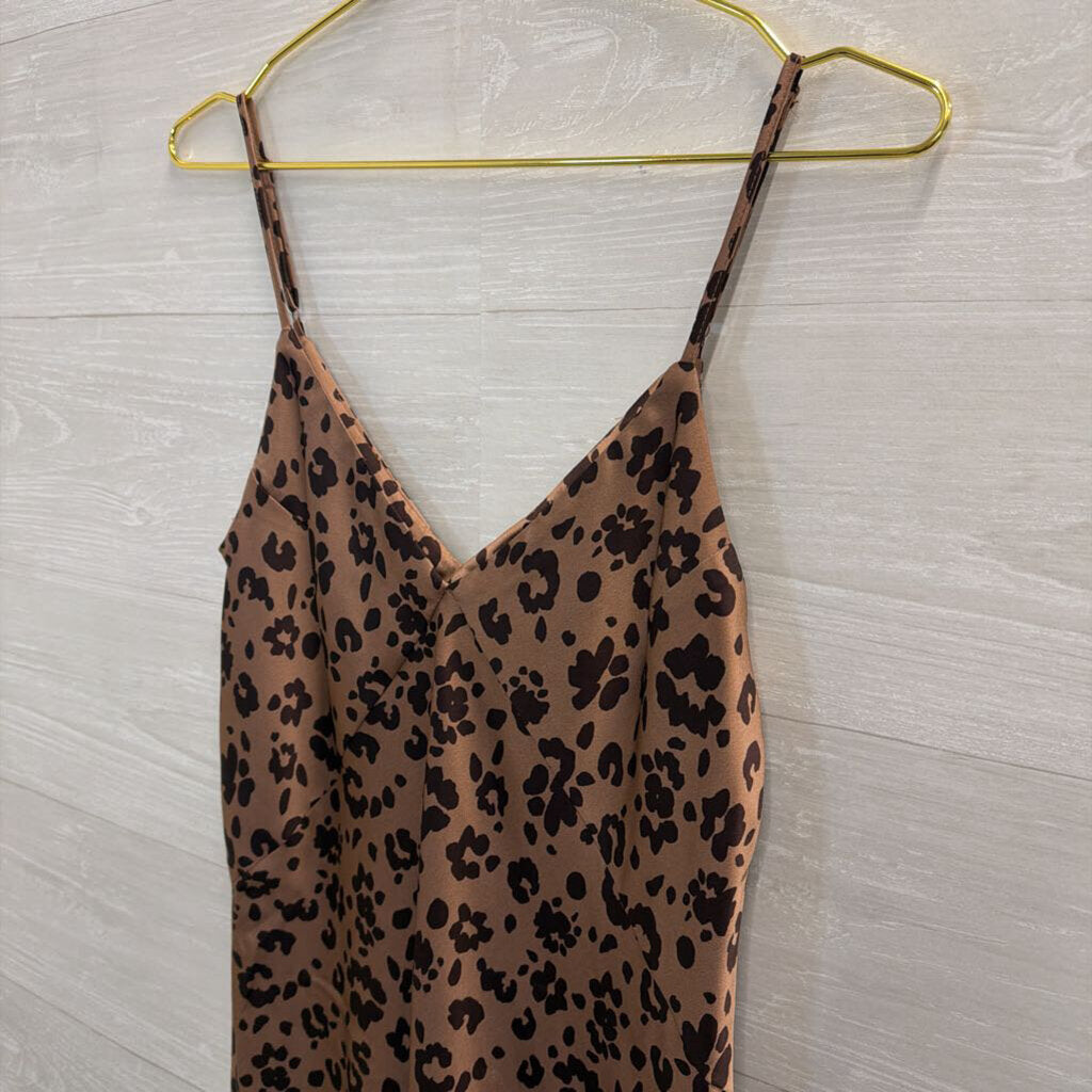 Brown Silky Leopard Print Maxi Dress Small
