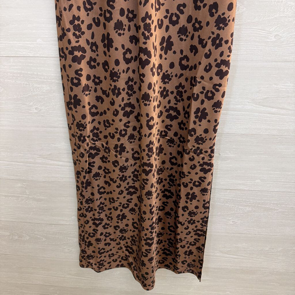 Brown Silky Leopard Print Maxi Dress Small