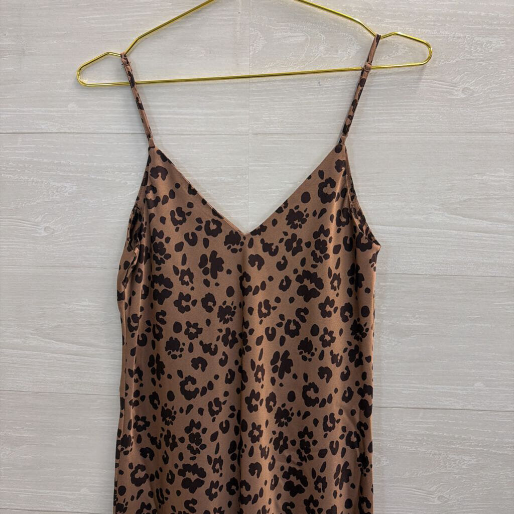Brown Silky Leopard Print Maxi Dress Small