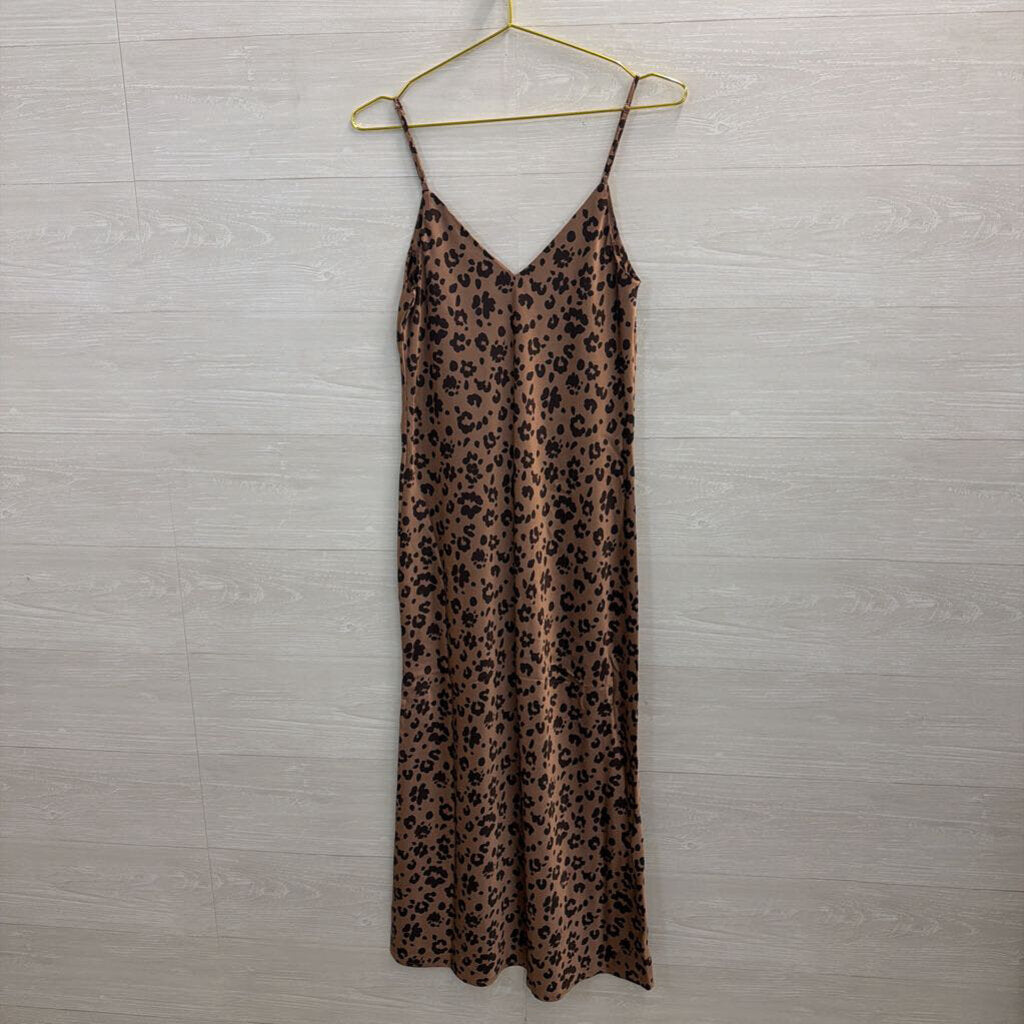 Brown Silky Leopard Print Maxi Dress Small
