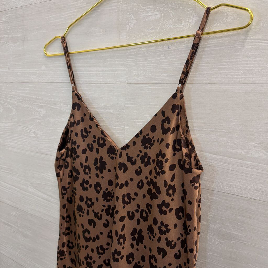 Brown Silky Leopard Print Maxi Dress Small
