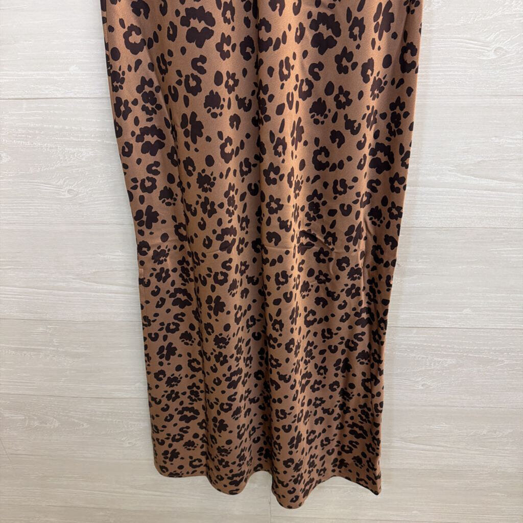 Brown Silky Leopard Print Maxi Dress Small