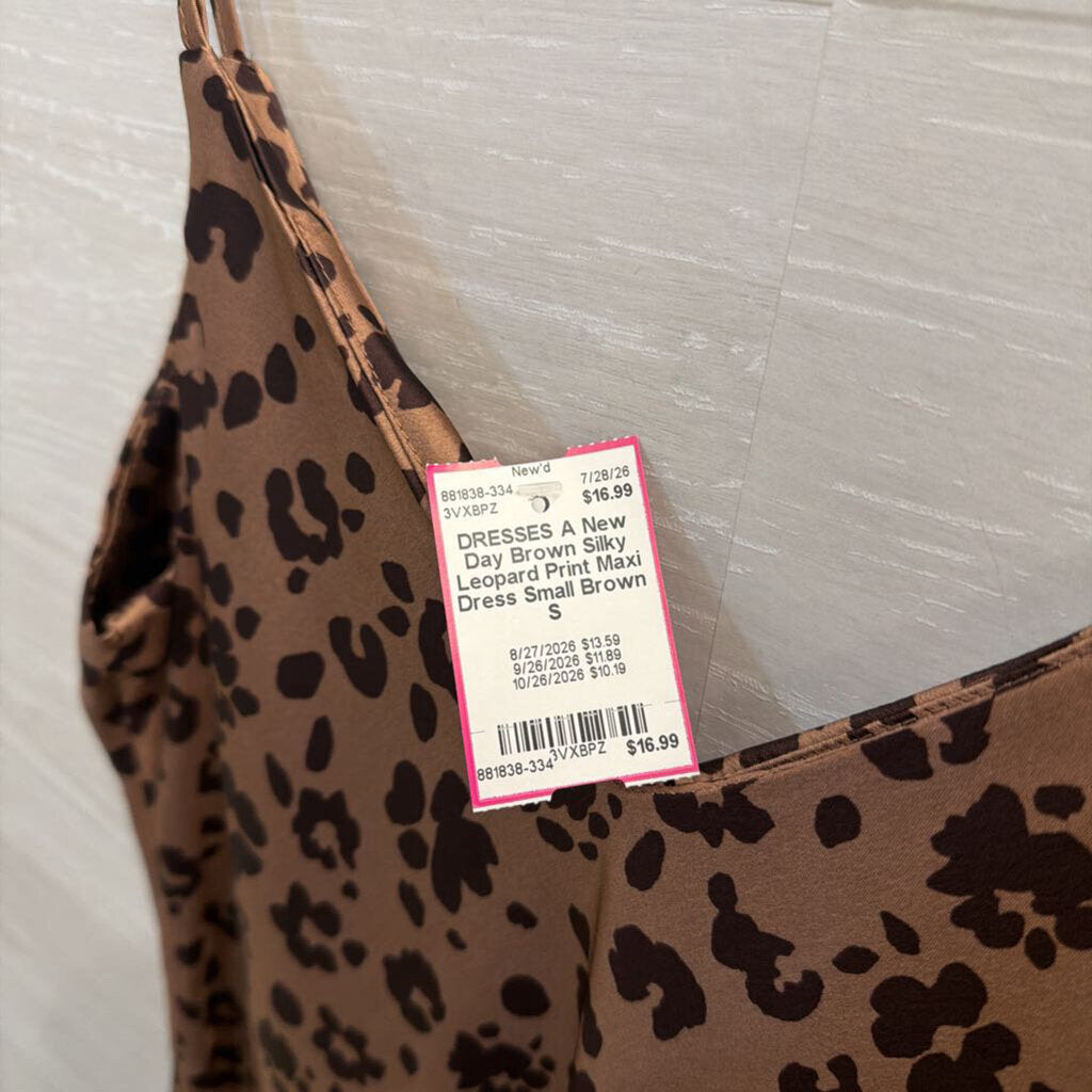 Brown Silky Leopard Print Maxi Dress Small