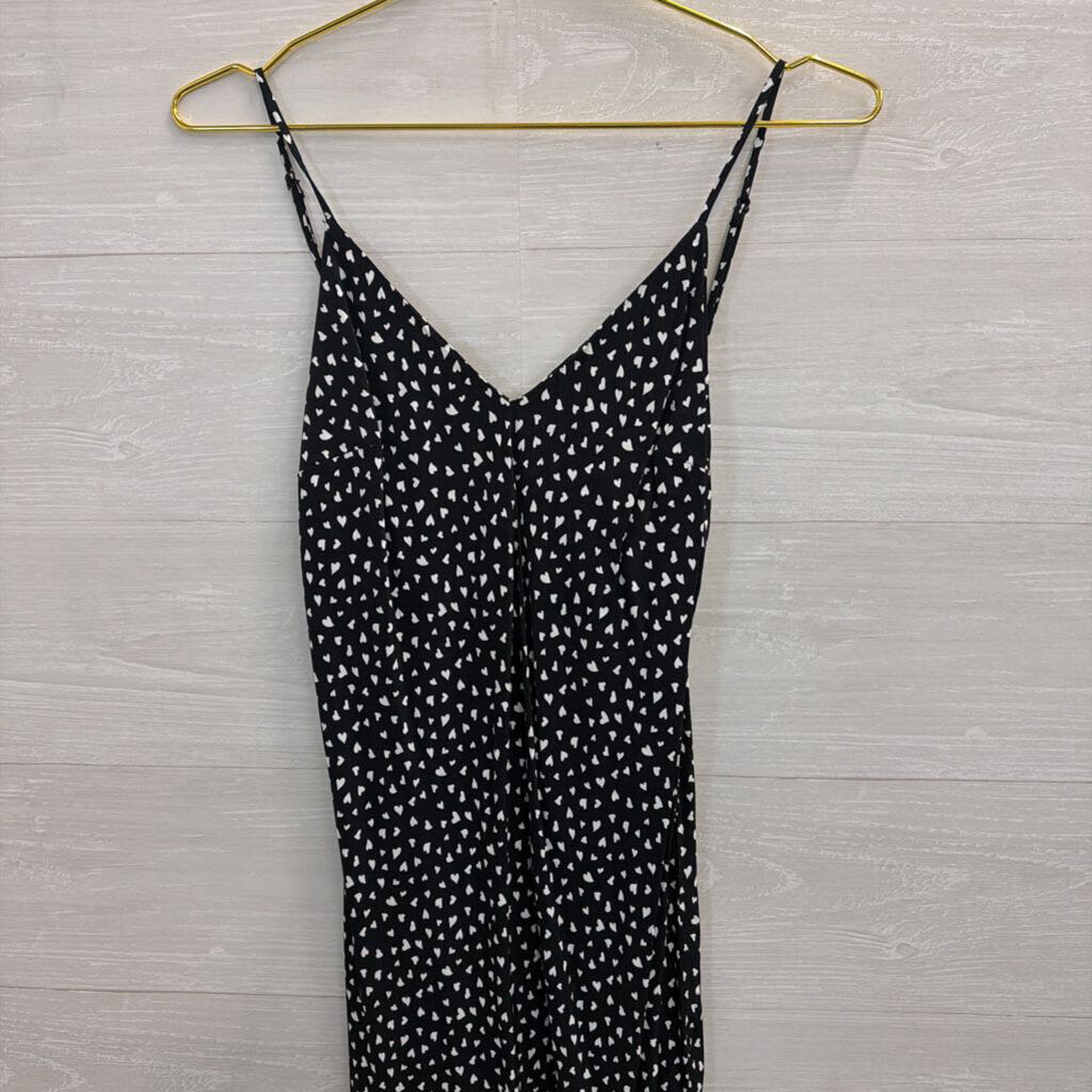 Black/ White Silky Heart Print Maxi Dress Small