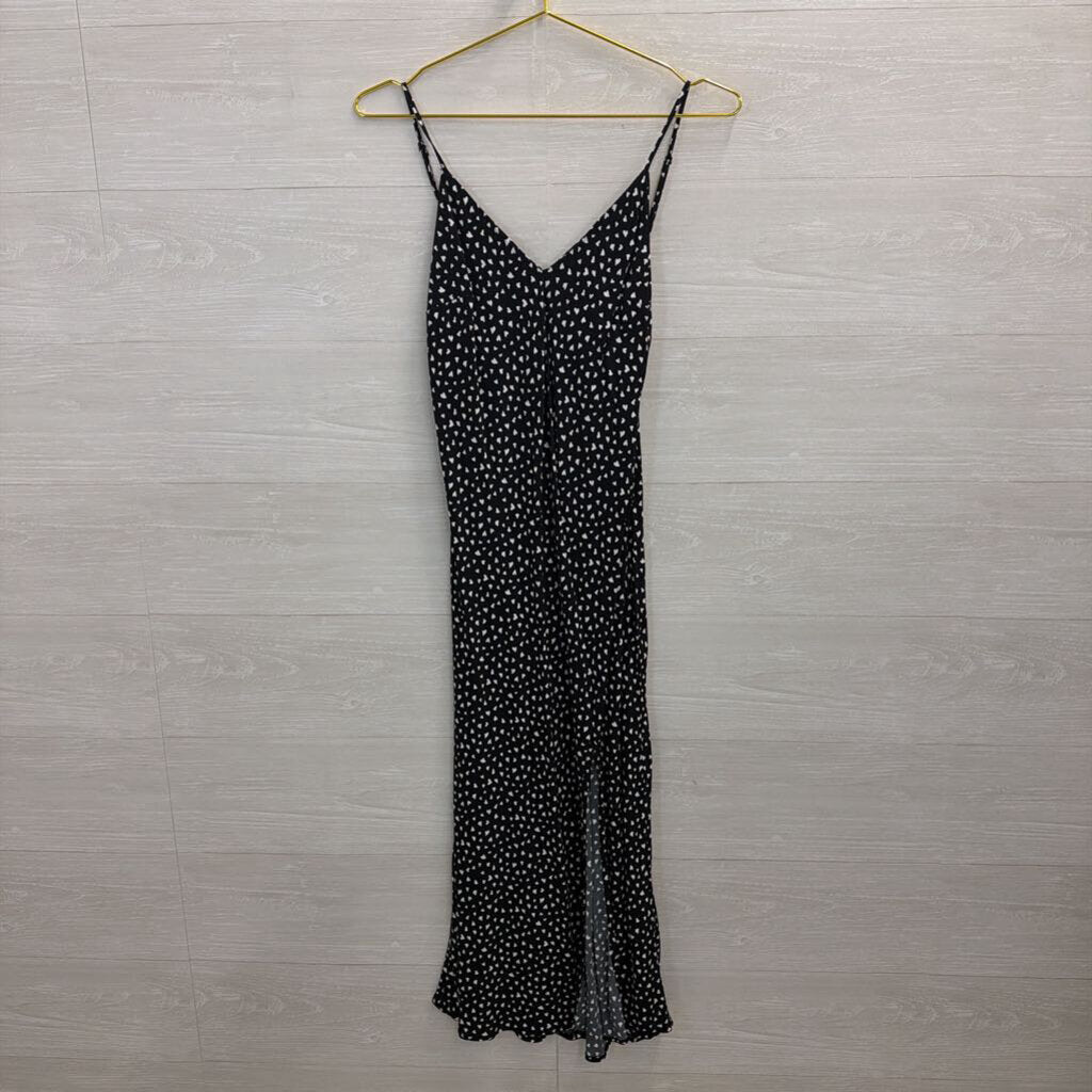 Black/ White Silky Heart Print Maxi Dress Small