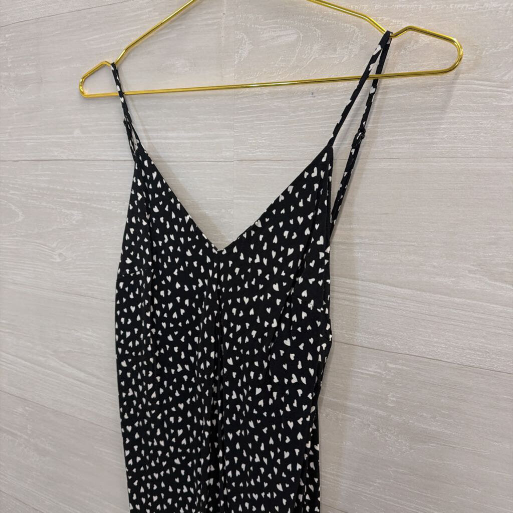 Black/ White Silky Heart Print Maxi Dress Small