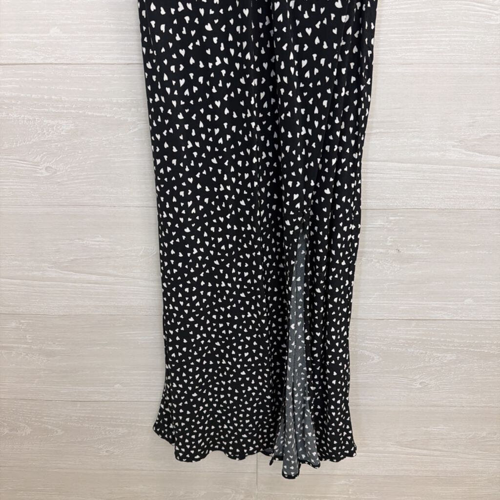 Black/ White Silky Heart Print Maxi Dress Small