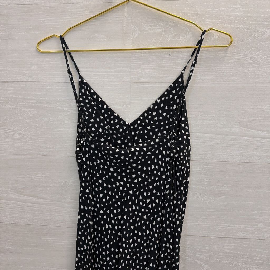 Black/ White Silky Heart Print Maxi Dress Small