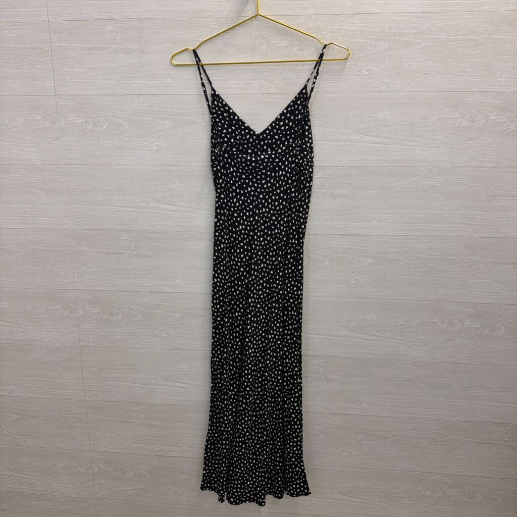 Black/ White Silky Heart Print Maxi Dress Small