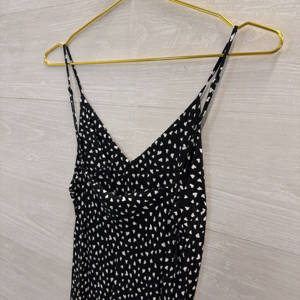 Black/ White Silky Heart Print Maxi Dress Small