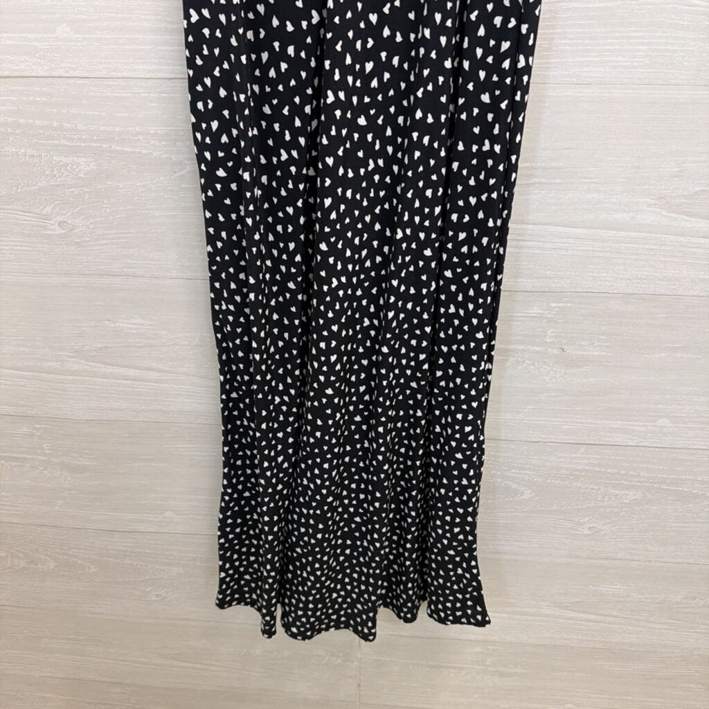 Black/ White Silky Heart Print Maxi Dress Small