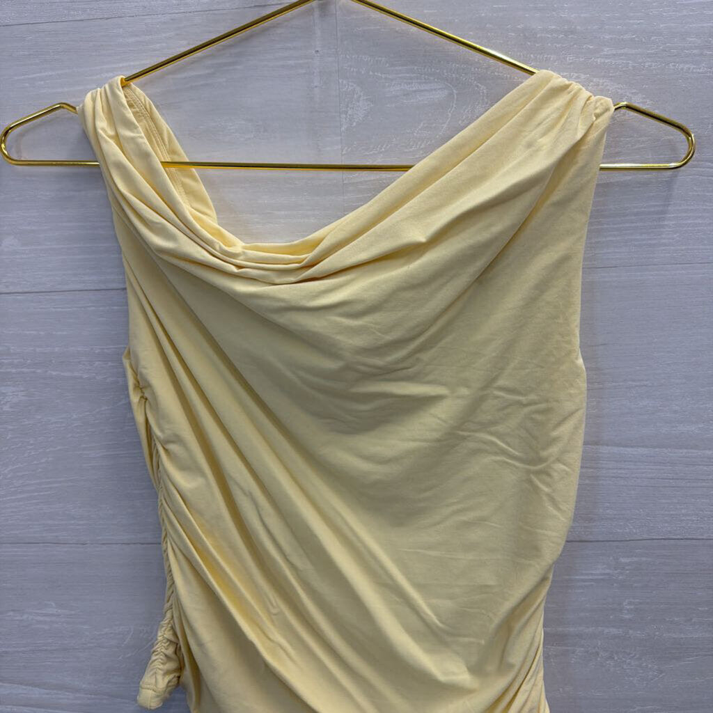 Yellow Ruched Cropped Sleeveless Top Small