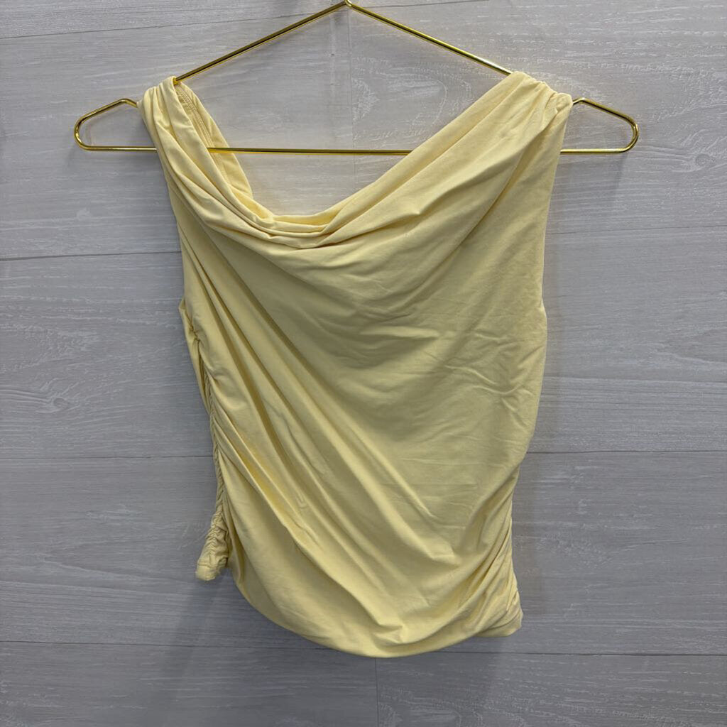 Yellow Ruched Cropped Sleeveless Top Small