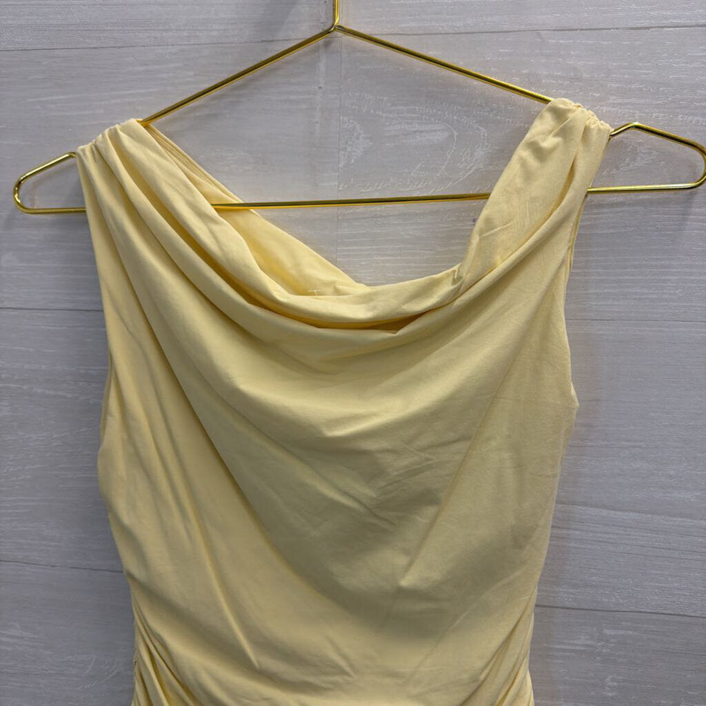 Yellow Ruched Cropped Sleeveless Top Small