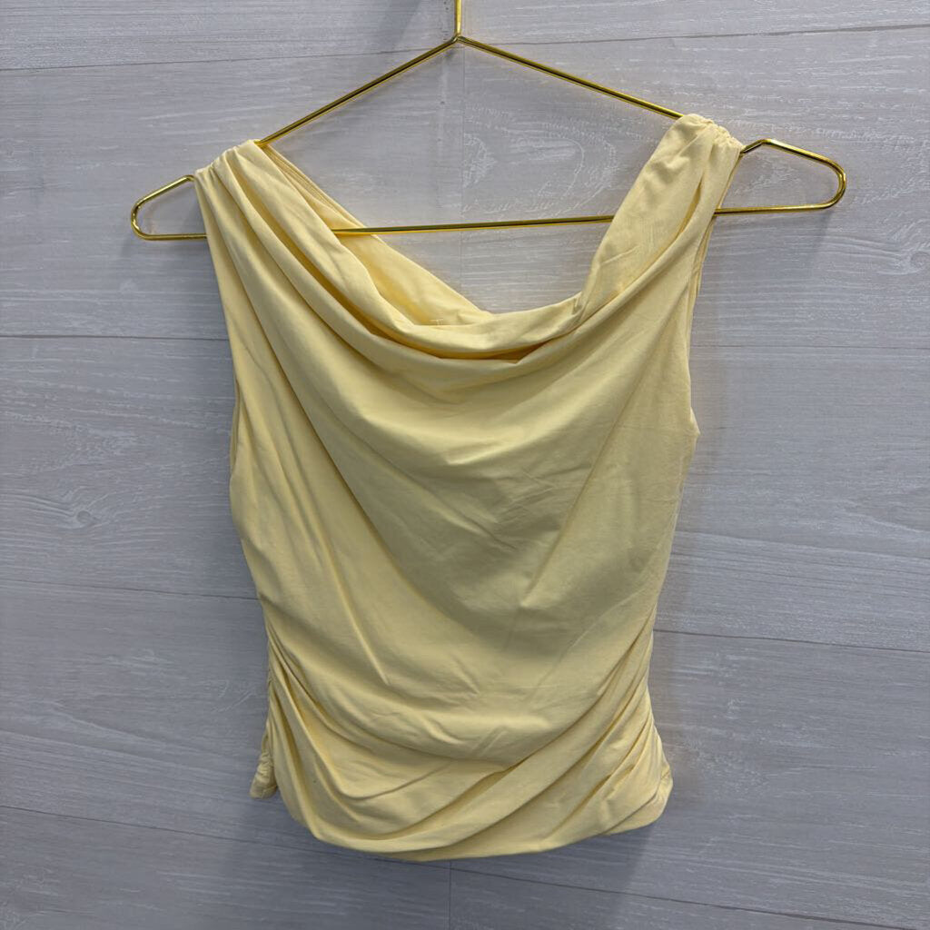 Yellow Ruched Cropped Sleeveless Top Small