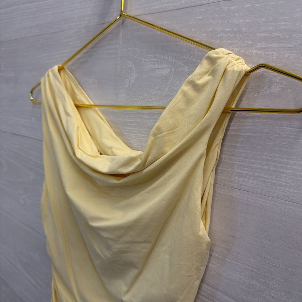 Yellow Ruched Cropped Sleeveless Top Small