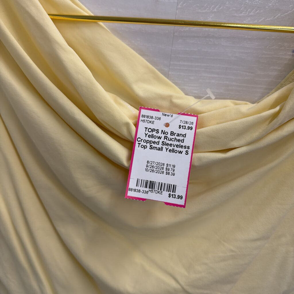 Yellow Ruched Cropped Sleeveless Top Small