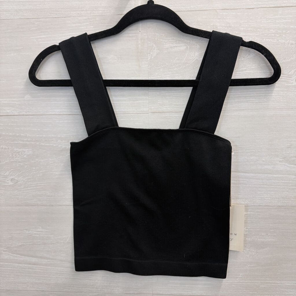 Black Ribbed Cropped Tank Top Medium