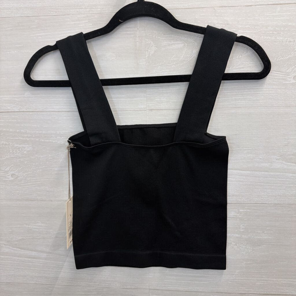 Black Ribbed Cropped Tank Top Medium