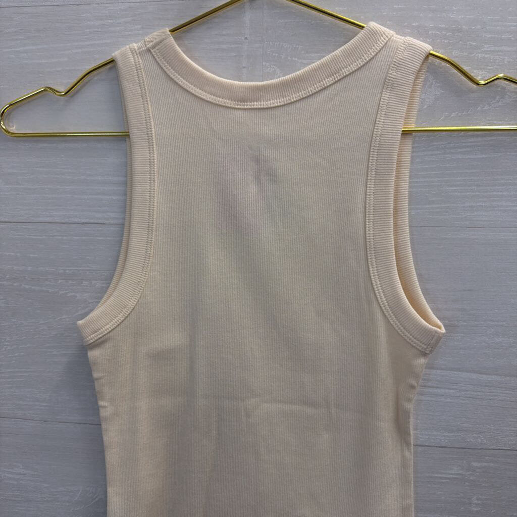 A New Day Cream/ Green Embroidered Fish Tank Top Extra Small
