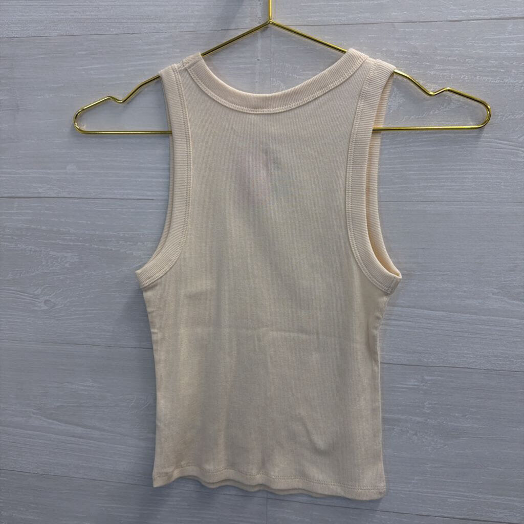 A New Day Cream/ Green Embroidered Fish Tank Top Extra Small