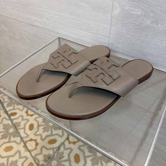 Tory Burch Grey Leather Jamie Weston Sandals 8