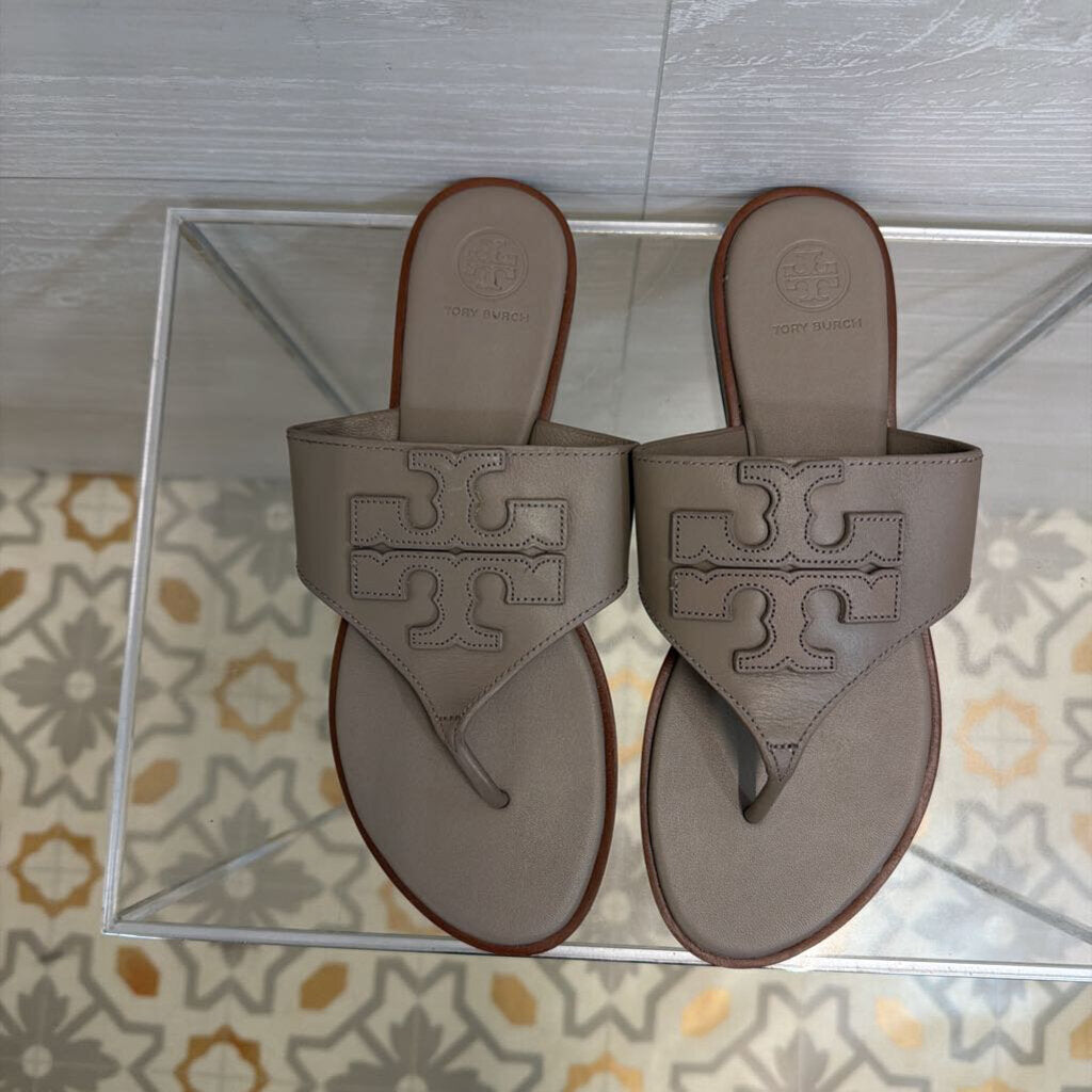 Tory Burch Grey Leather Jamie Weston Sandals 8