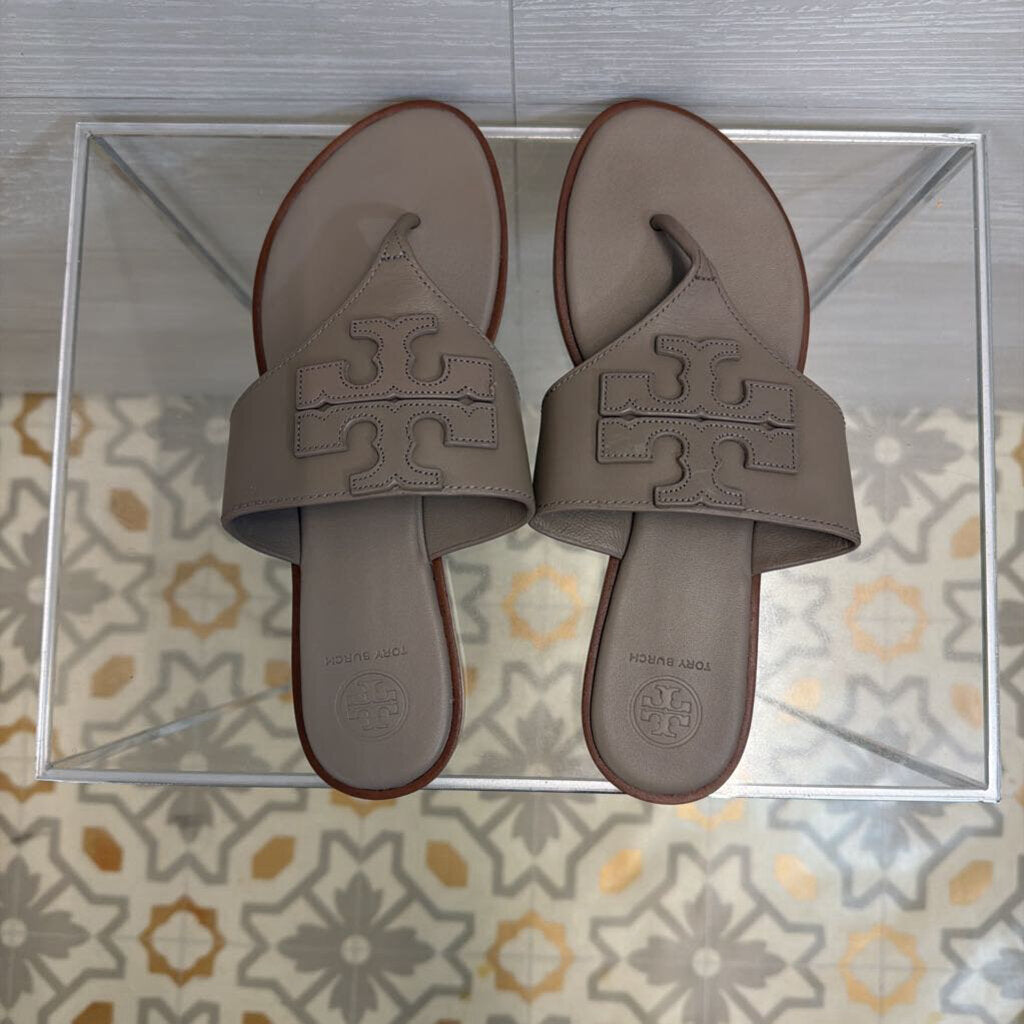 Tory Burch Grey Leather Jamie Weston Sandals 8